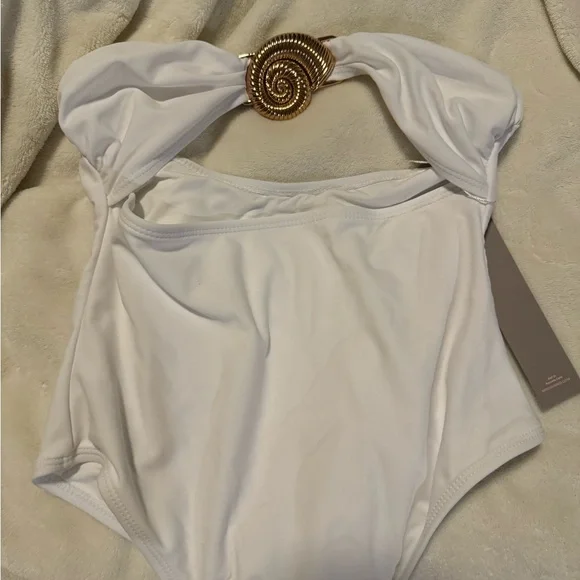 White Strapless Swimsuit with Gold Accent - Picture 4 of 10